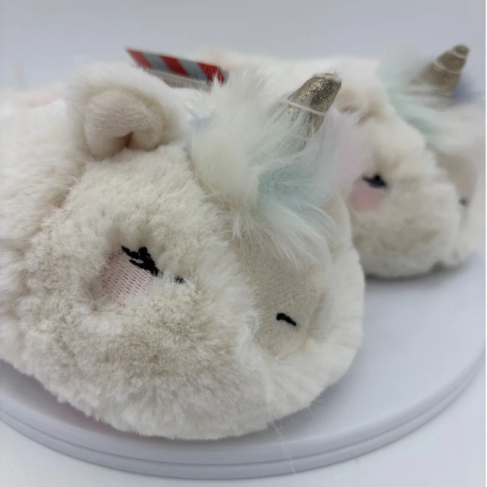 CAT & JACK‎ Kids Unicorn Slippers NEW Toddler Girl Fur Sparkle Rainbow Small 5/6